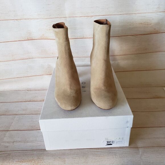 IRO Matyizi Suede Cutout Round Toe Bootie Block Heel Tan Natural Women's Size 39 - Picture 2 of 13
